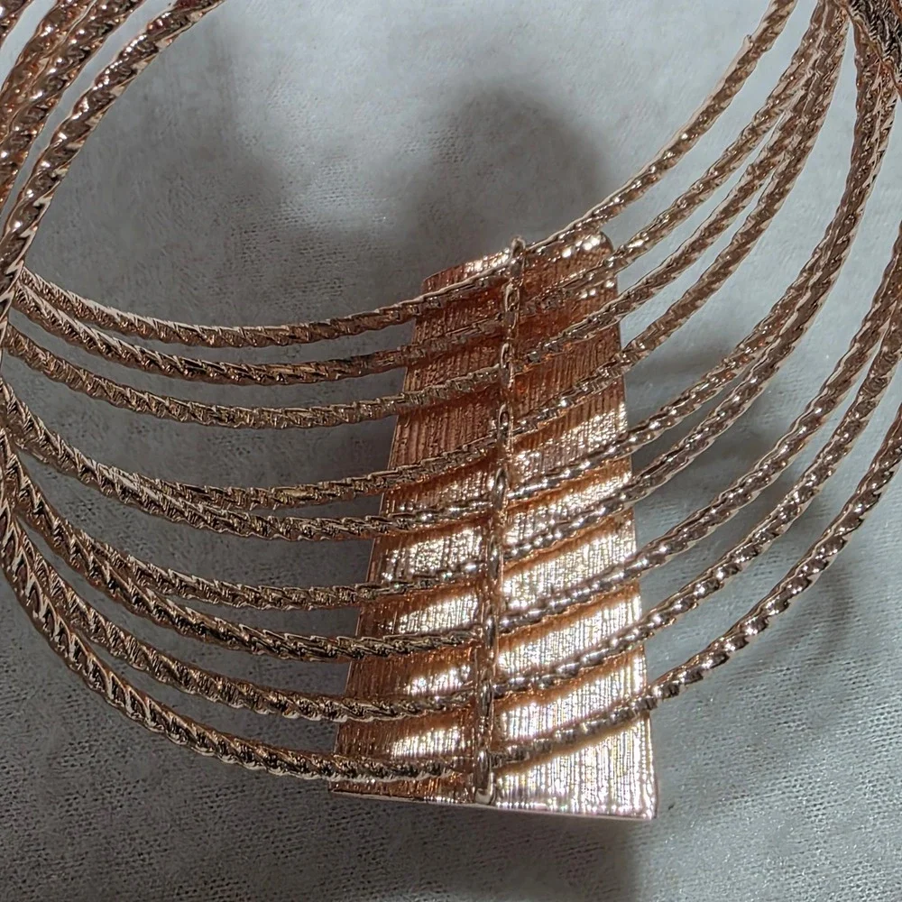 Rose Gold Tone Multi Strand Cuff Bangle Bracelet Pink Stone Rhinestone‎ Accent